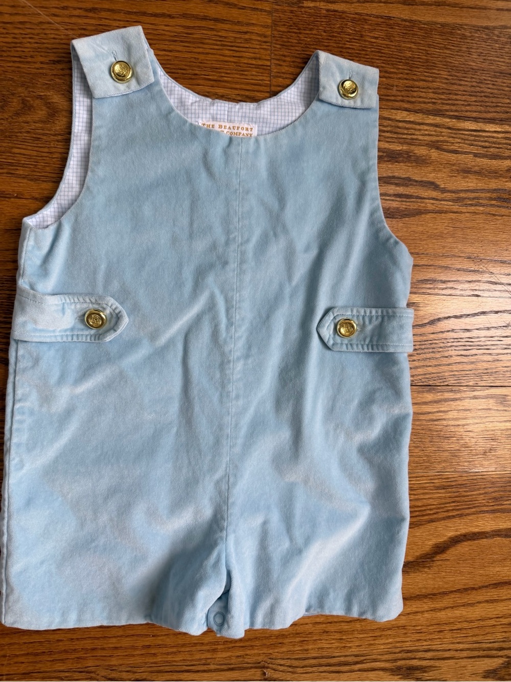 The Beaufort Bonnet Company Baby Blue Shortall with Gold Buttons